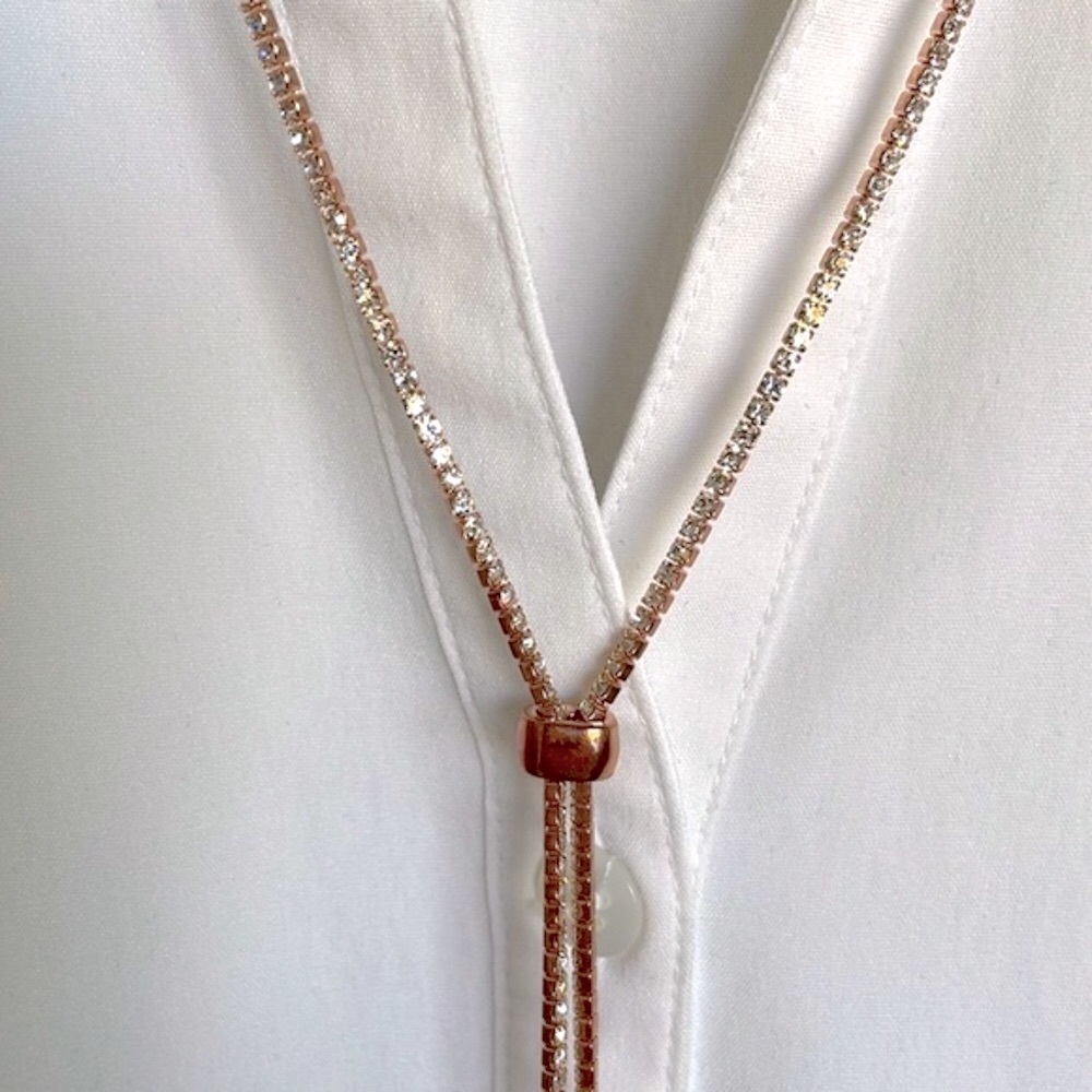 Rose Tone Long Crystal Lariat